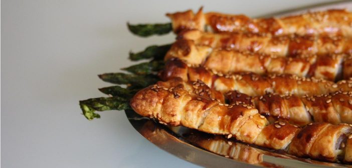 Ricetta antipasto di asparagi con pasta sfoglia e pancetta